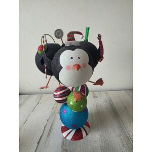 Vintage Pier 1 penguin statue glitter stack candy sparkle ball statue figurine